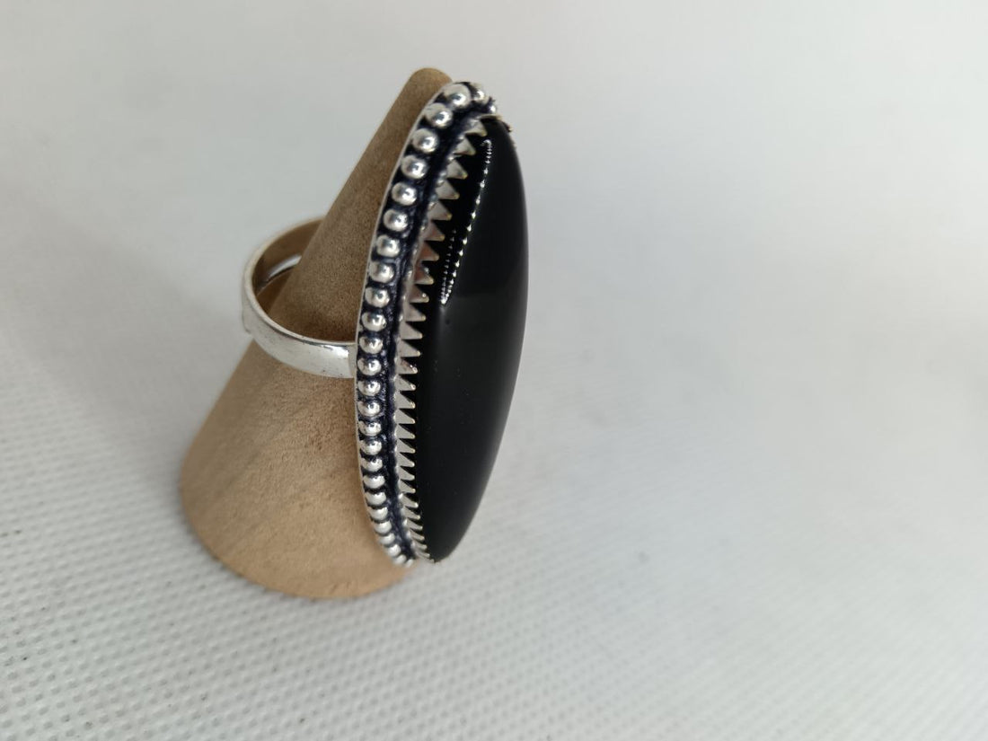 Anello in Agata Nera Pensiero 925
