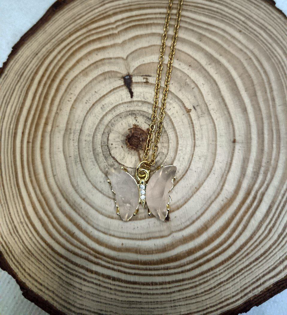Collana Farfalla in Quarzo Rosa