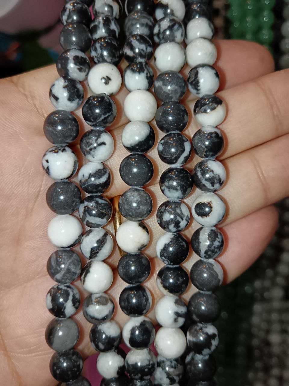 Filo di Cristallo 8mm Diaspro Zebra Nero