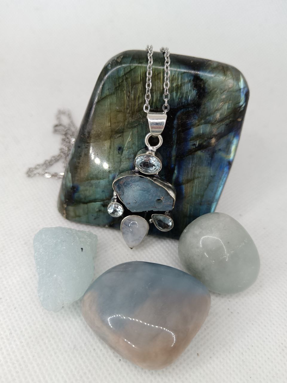 Scaglie di Labradorite e Acquamarina 925