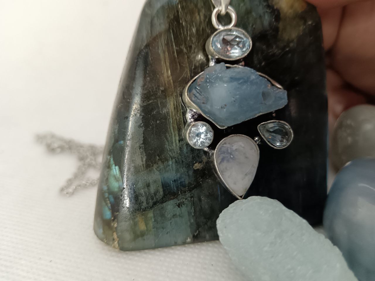 Scaglie di Labradorite e Acquamarina 925