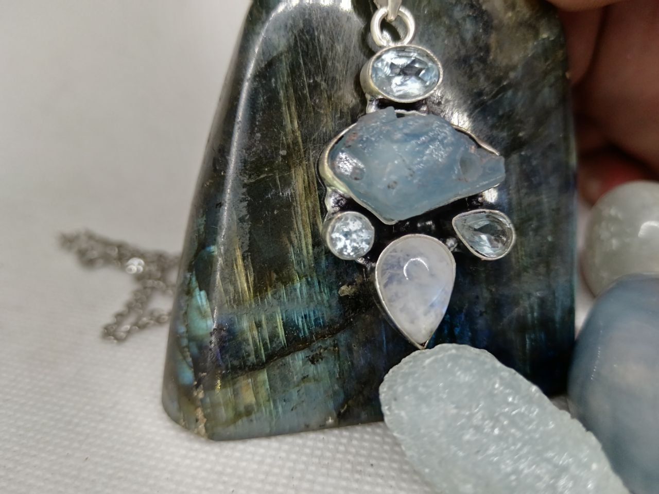 Scaglie di Labradorite e Acquamarina 925
