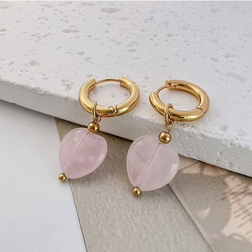 Orecchini Cuore in Quarzo rosa