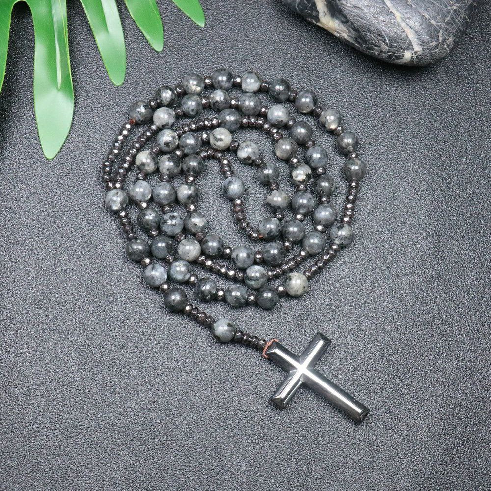 Rosario in Labradorite (norvegese) e Ematite