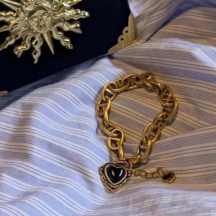 Bracciale Catena Sacro Cuore in Agata Nera