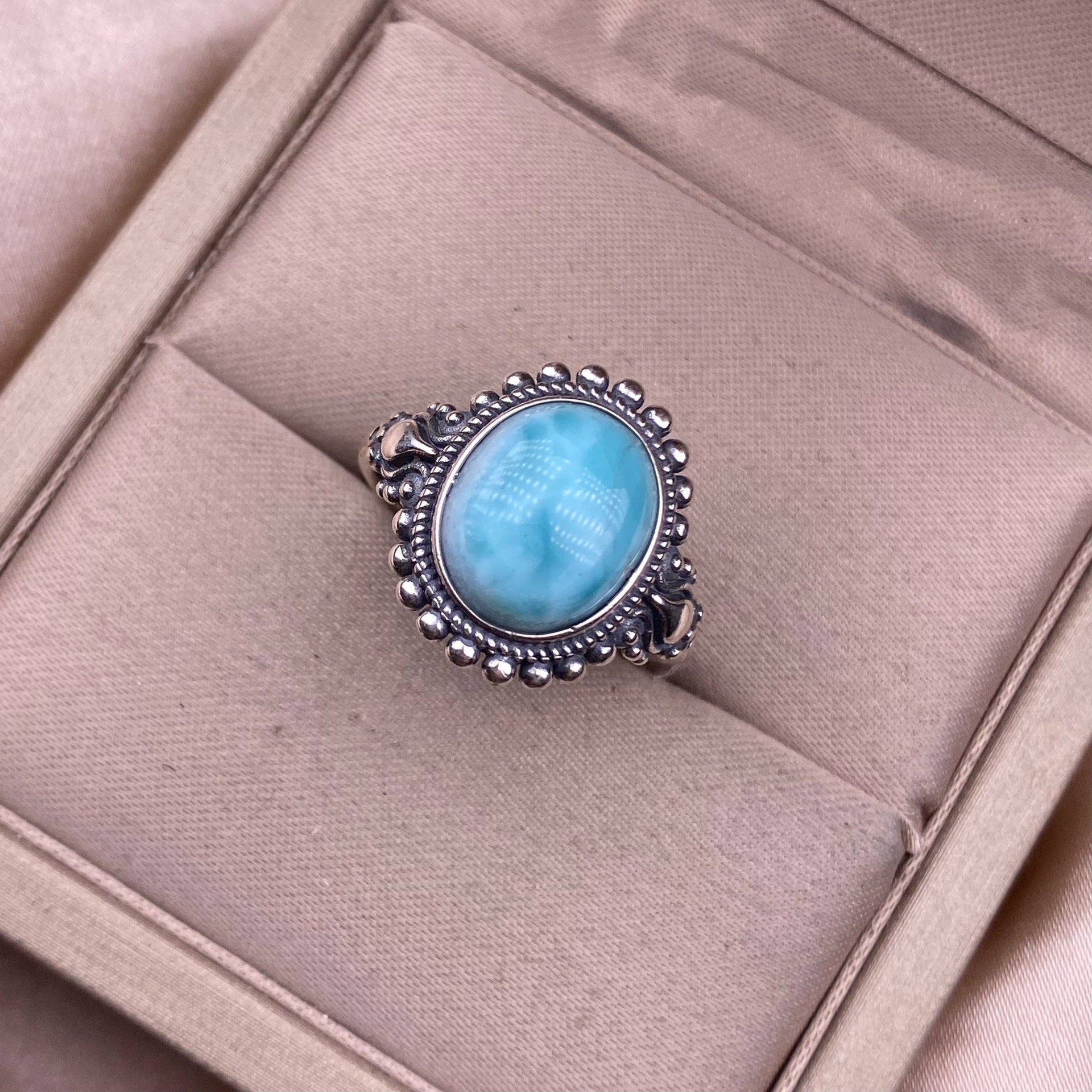 Anello Onda Corona di Larimar 925