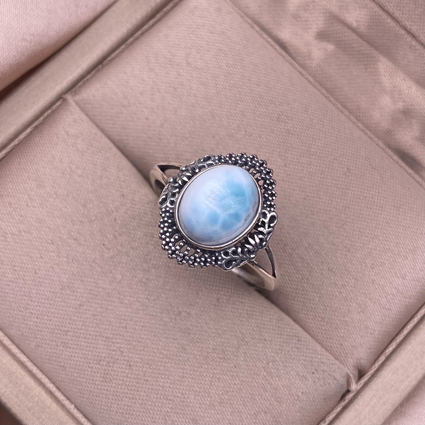 Anello Onda Specchio di Larimar 925