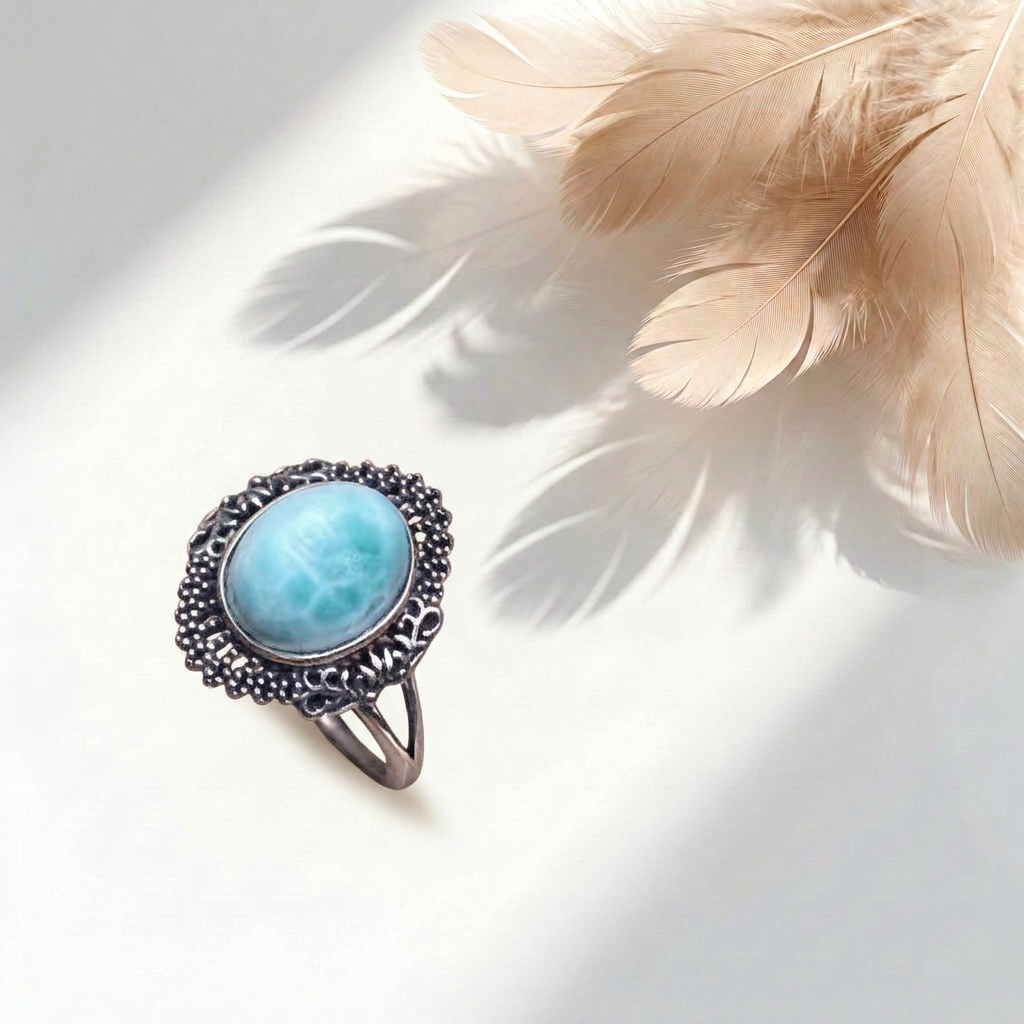 Anello Onda Specchio di Larimar 925