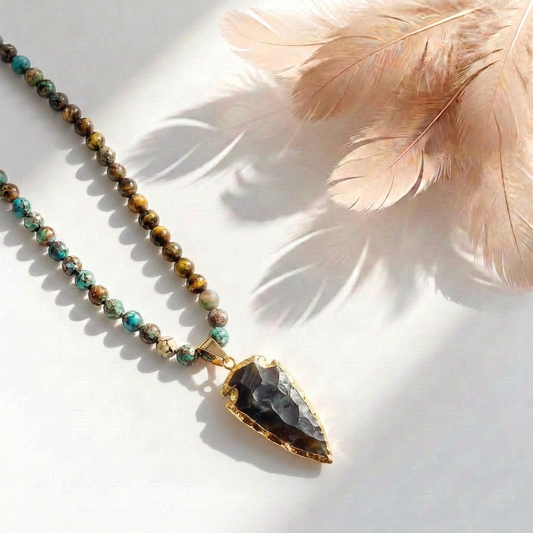 MALA SCUDO PROTETTIVO IN AGATA NERA E OCCHIO DI TIGRE