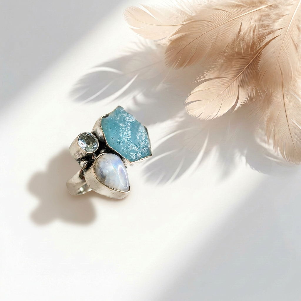 Anello in Labradorite e Acquamarina 925