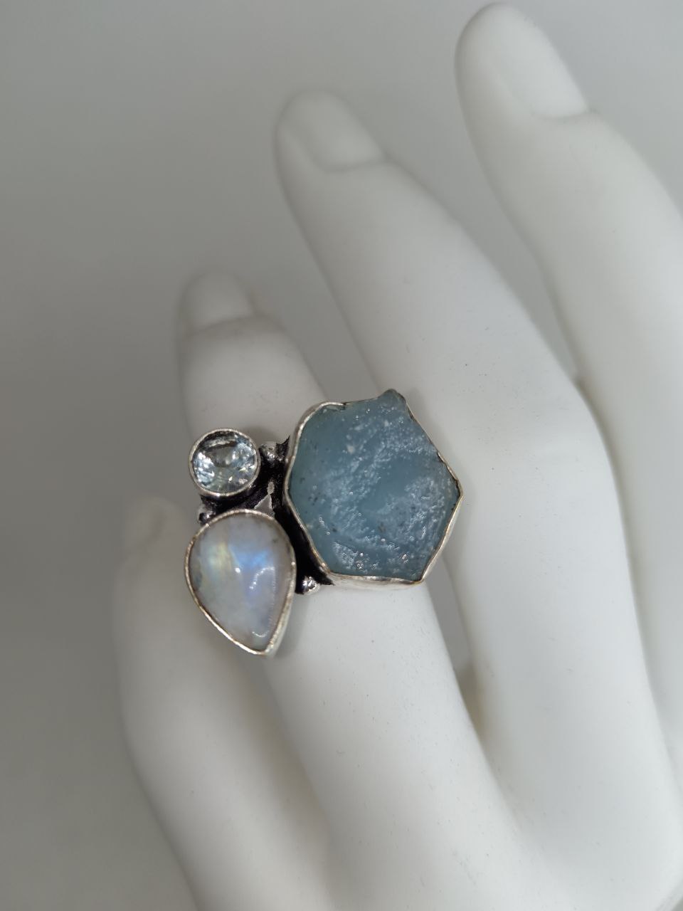Anello in Labradorite e Acquamarina 925