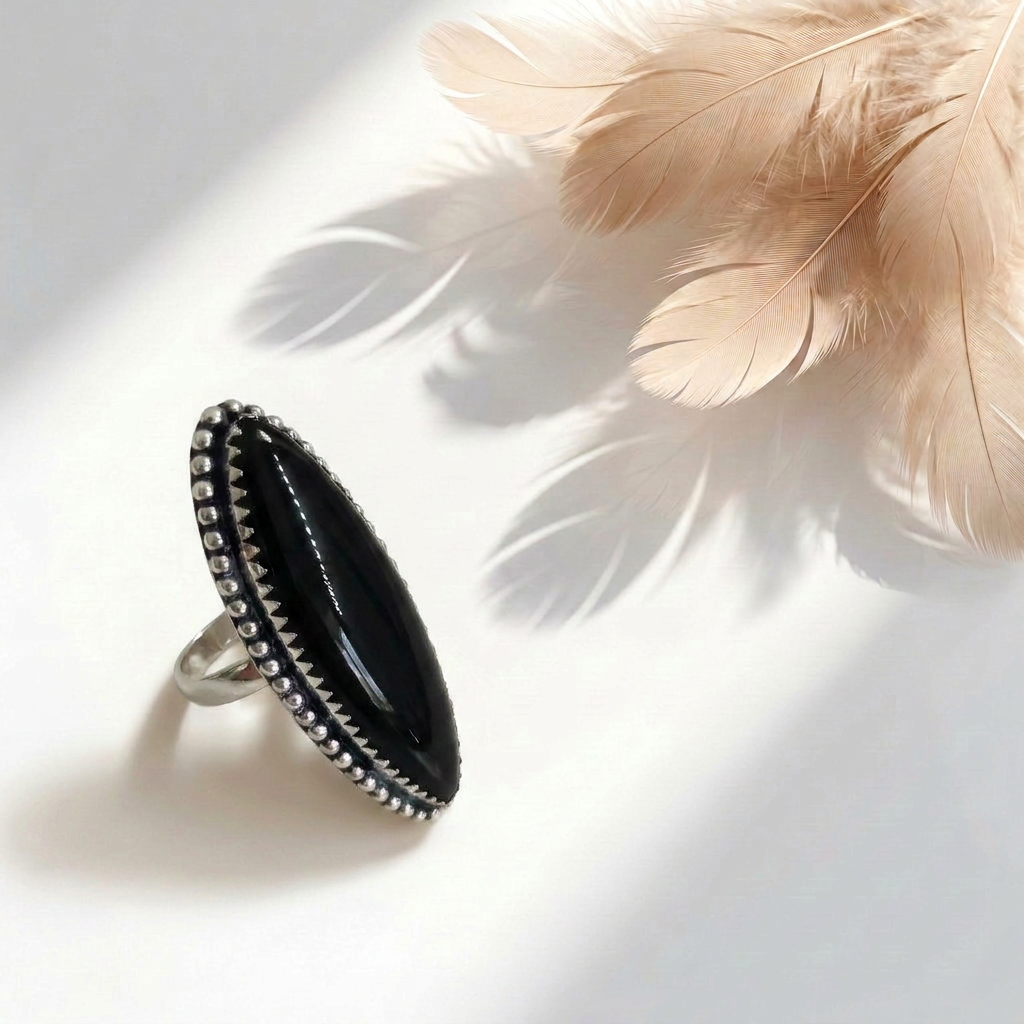 Anello in Agata Nera Pensiero 925