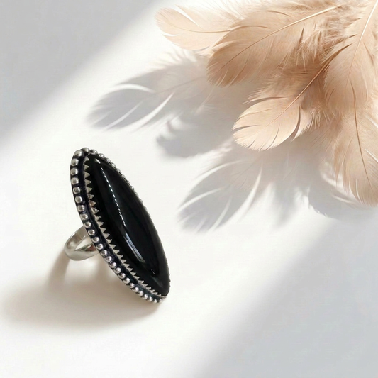 Anello in Agata Nera Pensiero 925