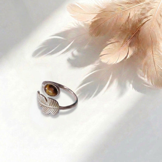 Anello Piuma - Occhio di Tigre