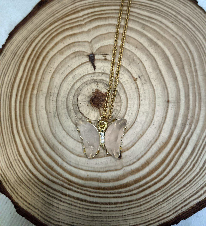 Collana Farfalla in Quarzo Rosa