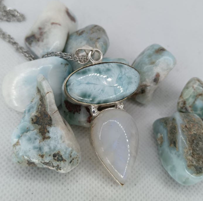 Connessione di Larimar e Labradorite Bianca 925