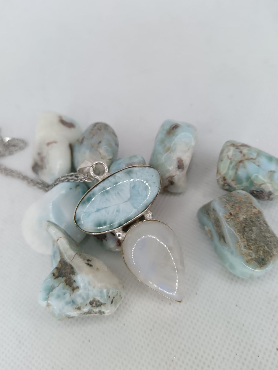 Connessione di Larimar e Labradorite Bianca 925