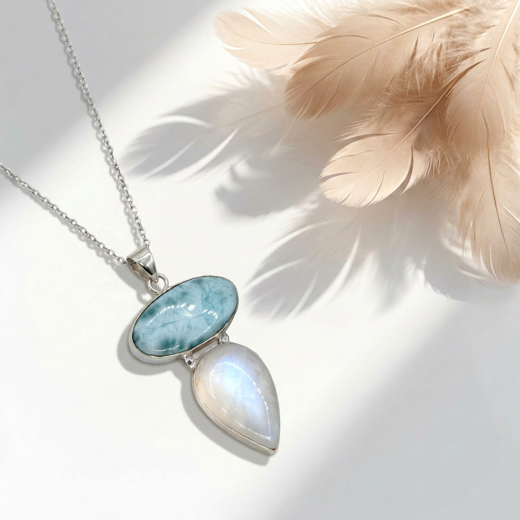 Connessione di Larimar e Labradorite Bianca 925