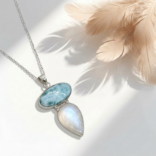 Connessione di Larimar e Labradorite Bianca 925
