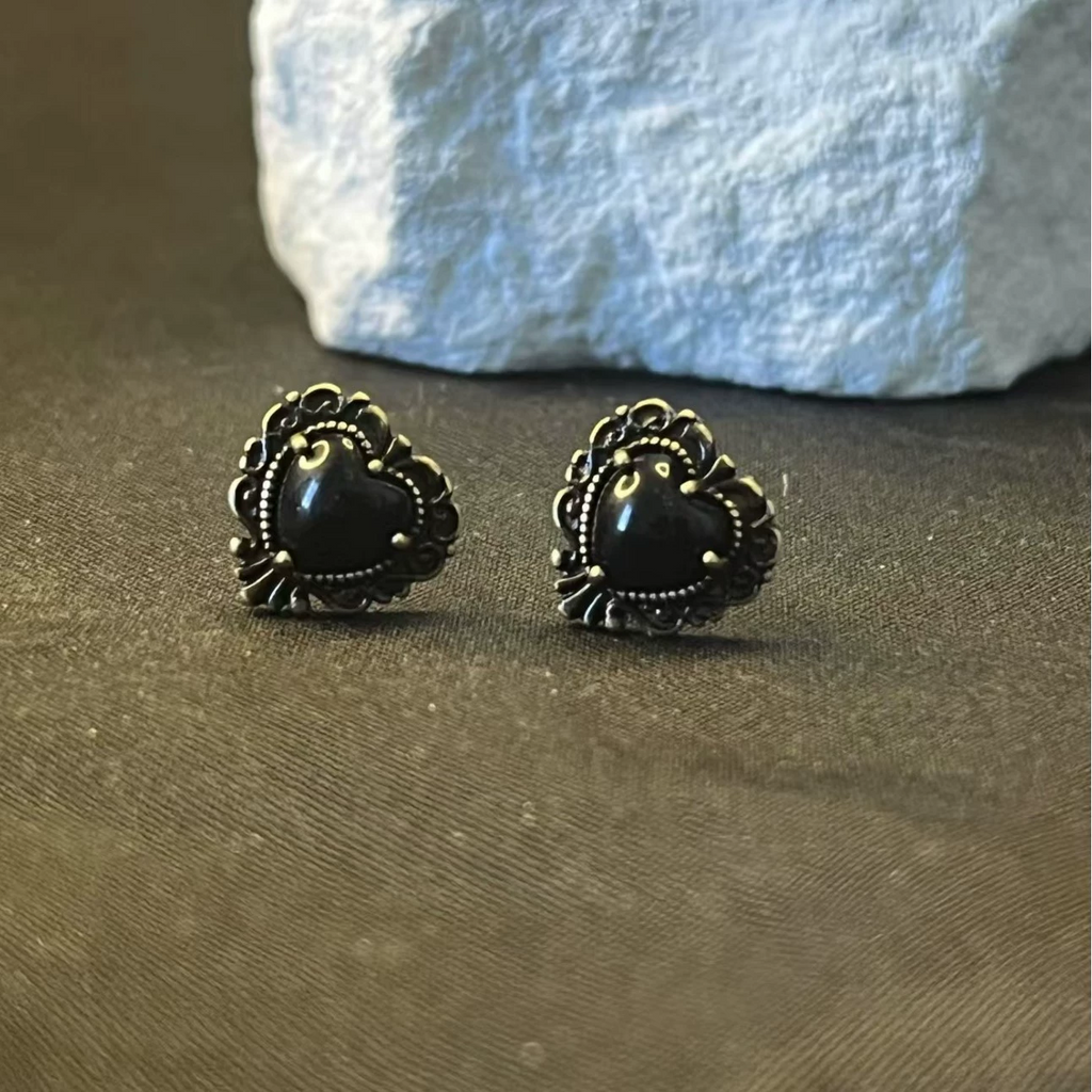 Orecchini Sacro Cuore di Maria in Agata Nera