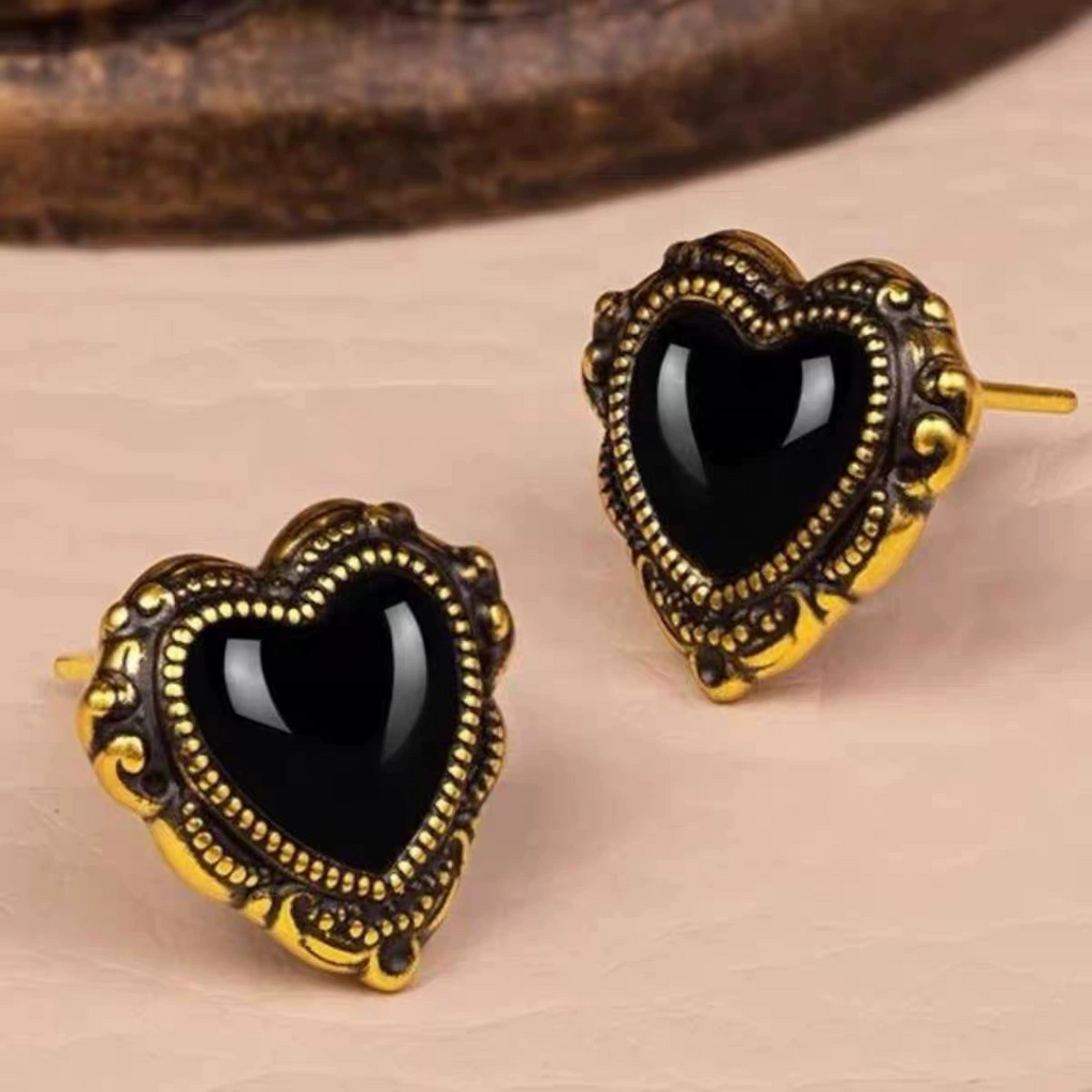 Orecchini Sacro Cuore di Maria in Agata Nera