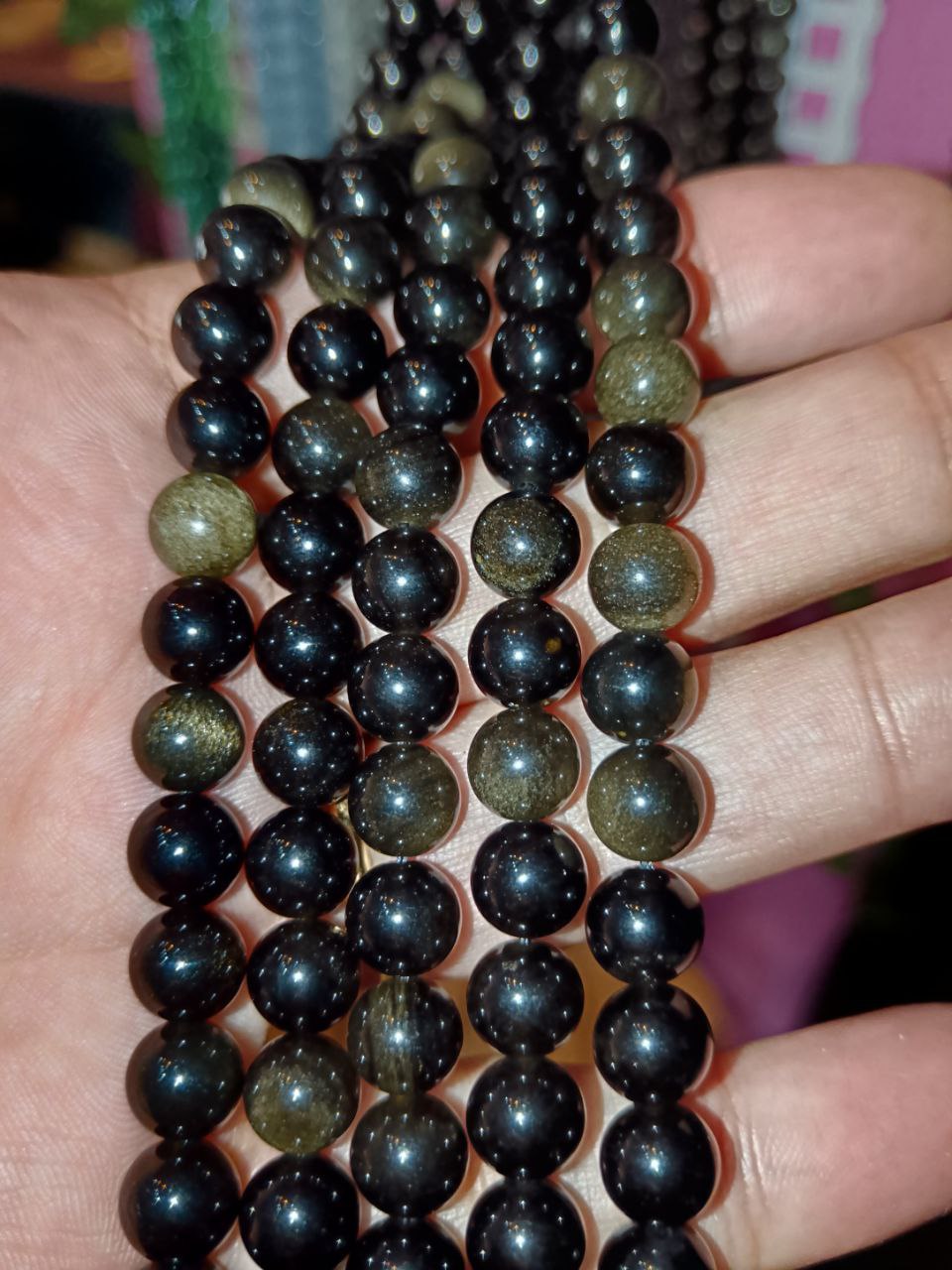 Filo di Cristallo 8mm Ossidiana Gold