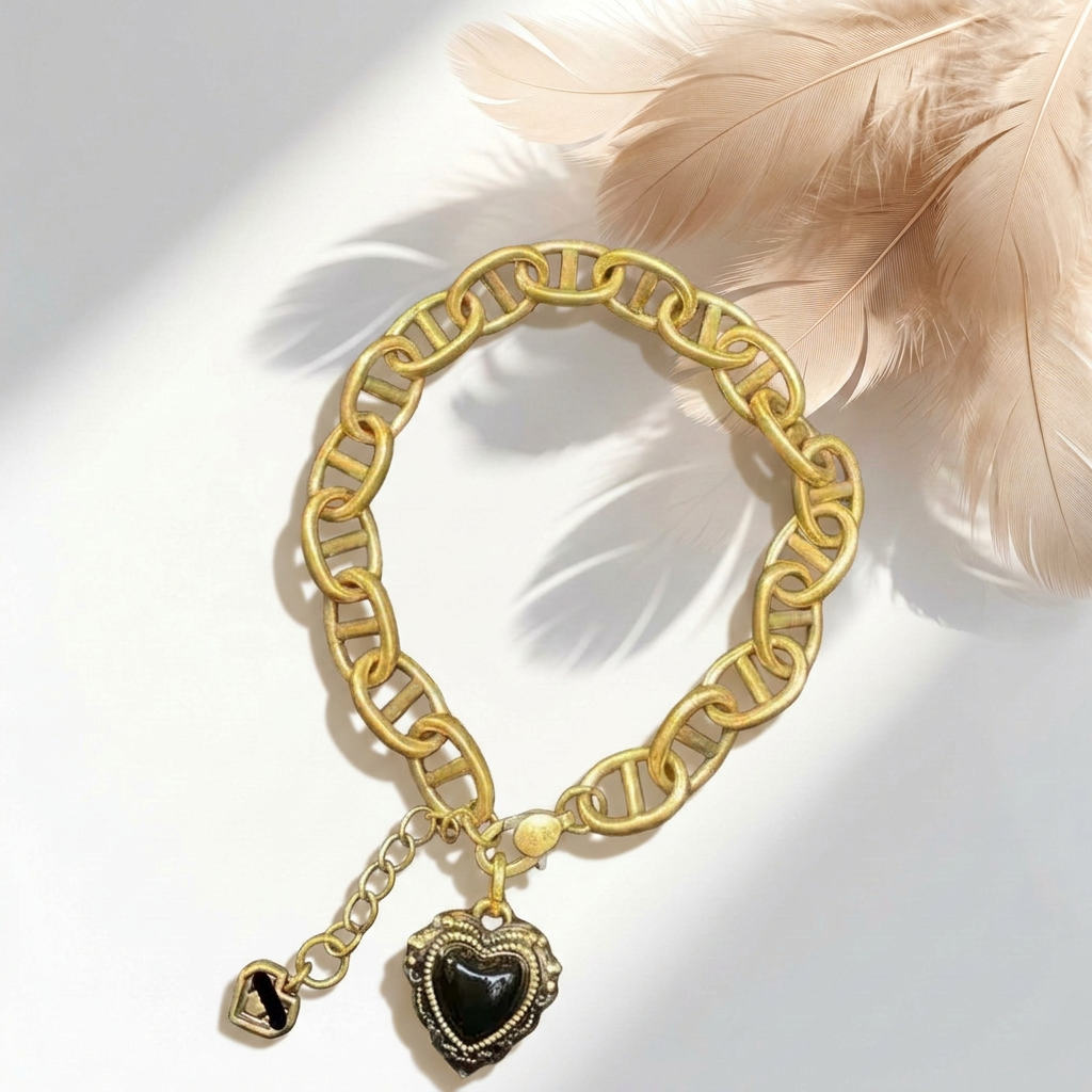 Bracciale Catena Sacro Cuore in Agata Nera