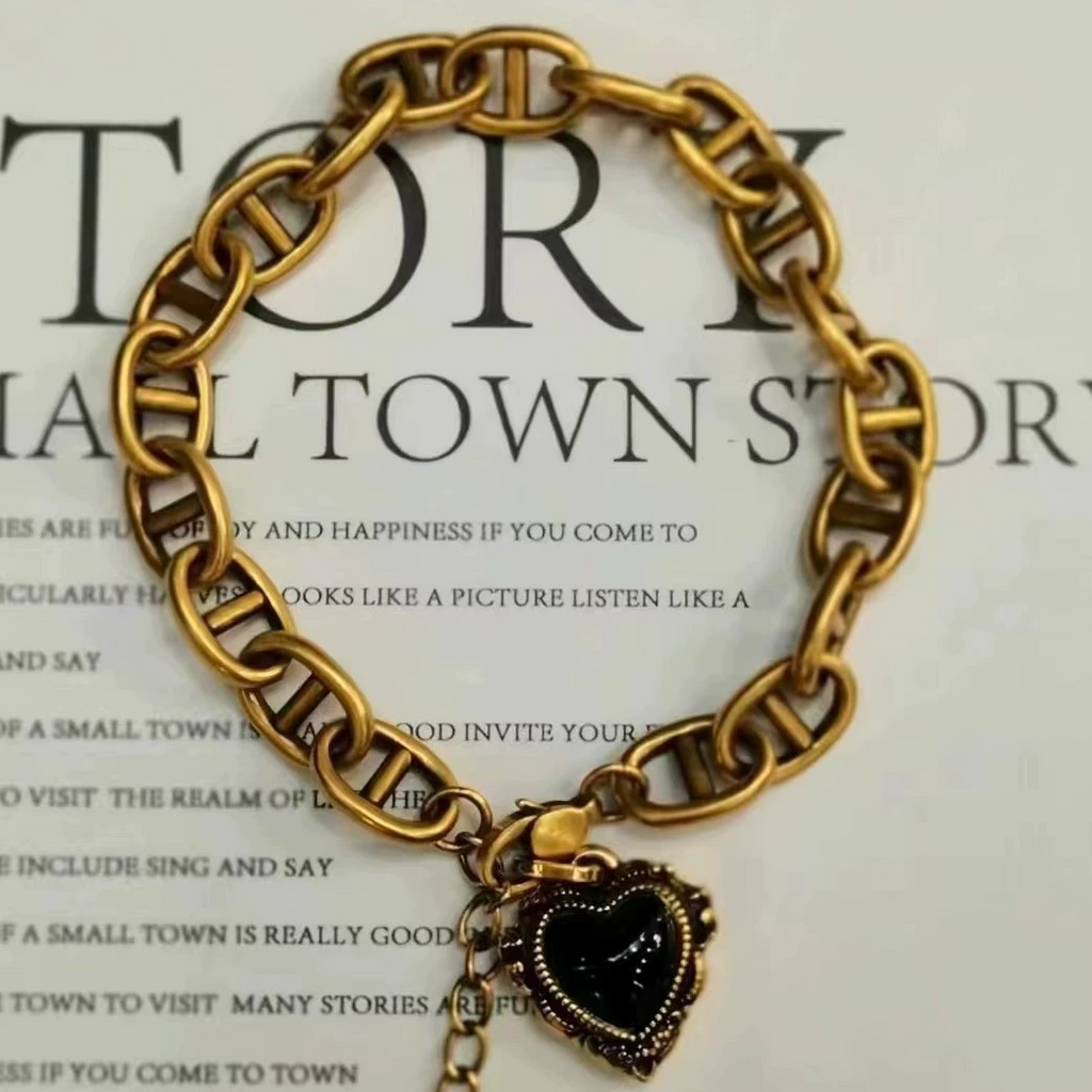 Bracciale Catena Sacro Cuore in Agata Nera