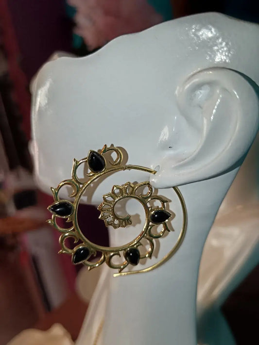 Orecchini Spirale in Agata nera